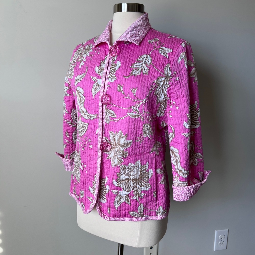PATTY KIM Jacket‎ Hot Pink Floral Quilted Jacket Women's Size Large - Picture 4 of 16